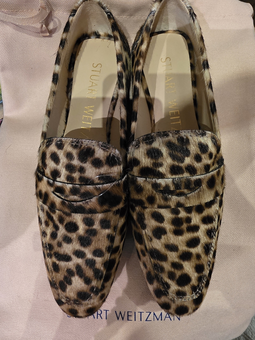 Stuart Weitzman Leopard Pony Hair Penny Loafers in Brown and Bege.Size 6.5 - Picture 8 of 9
